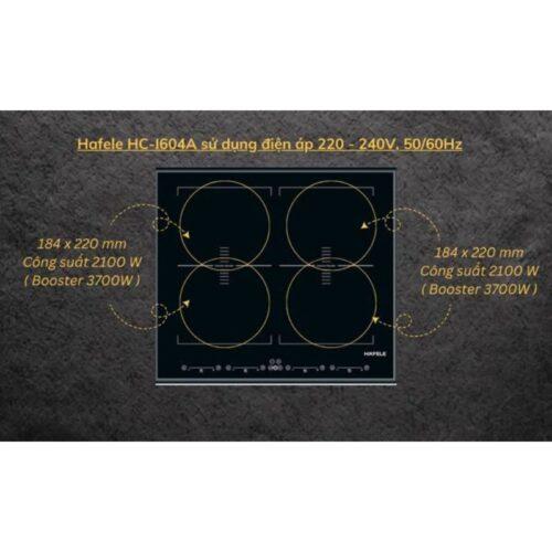 Bếp từ Hafele 4 vùng nấu HC F604A 537.09.502 lắp âm 4 Công suất bếp từ Hafele 4 vùng nấu HC F604A 537.09.502 lắp âm