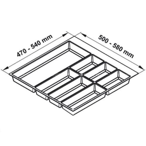 Kích thức khay chia đa năng đựng dao kéo thìa nĩa Hafele 556.52.746