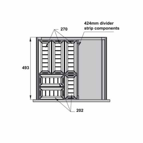 Bộ khay chia ngăn kéo bằng inox Hafele 552.52.392 3 Kích thước bộ khay chia ngăn kéo bằng inox Hafele 552.52.392