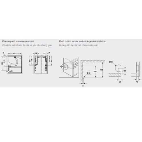 Bộ tay nâng FREE SWING E Hafele 372.29.714 trắng 5 Kích thước bộ tay nâng FREE SWING E Hafele 372.29.714 trắng