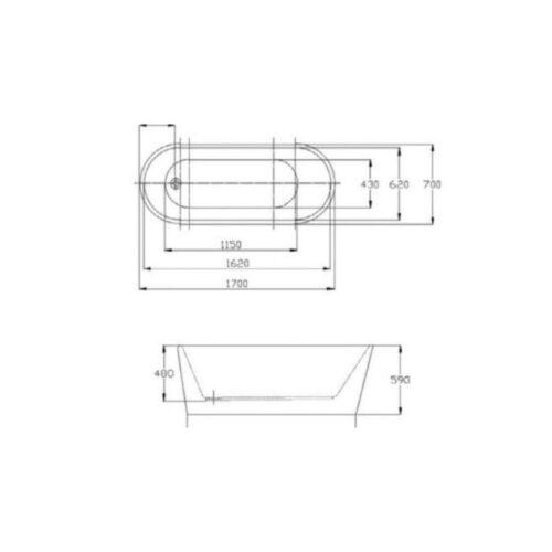 Kích thước bồn tắm âm Hafele 588.55.600
