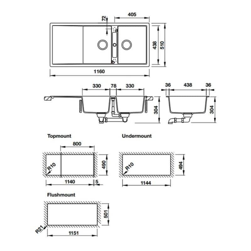 Kích thước Chậu rửa bát đá Hafele HS20-GKD2S80 570.33.530 màu xám Chậu rửa bát đá Hafele HS20-GKD2S80 570.33.530 màu xám