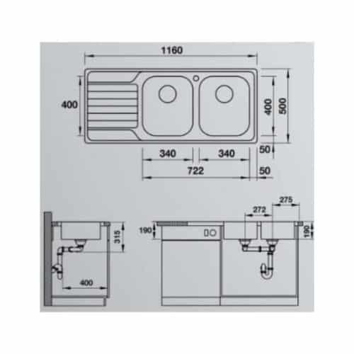 Chậu rửa bát Hafele Blanco - Dinas 8S 570.27.200 3 Chậu rửa bát Hafele Blanco - Dinas 8S 570.27.200