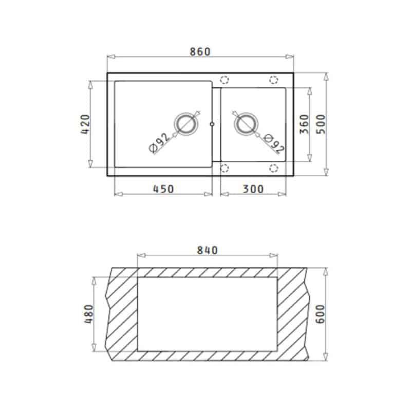 Kích thước Chậu rửa bát Hafele HS G8650 565.83.351 kich thuoc chau rua bat hafele hs g8650 565 83 351