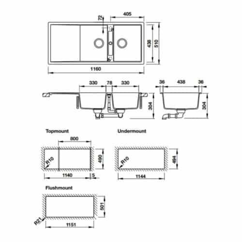 Chậu rửa bát Hafele HS20-GKD2S80 570.33.430