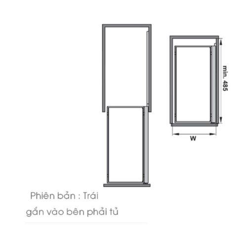 Kích thước bộ Rổ Kéo Comfort II Mở Trái 250mm Hafele 545.53.761