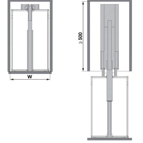 Kích thước bộ kệ tủ 4 tầng, rổ lưới DISPENSA 90 ARENA 400mm Hafele 546.54.613