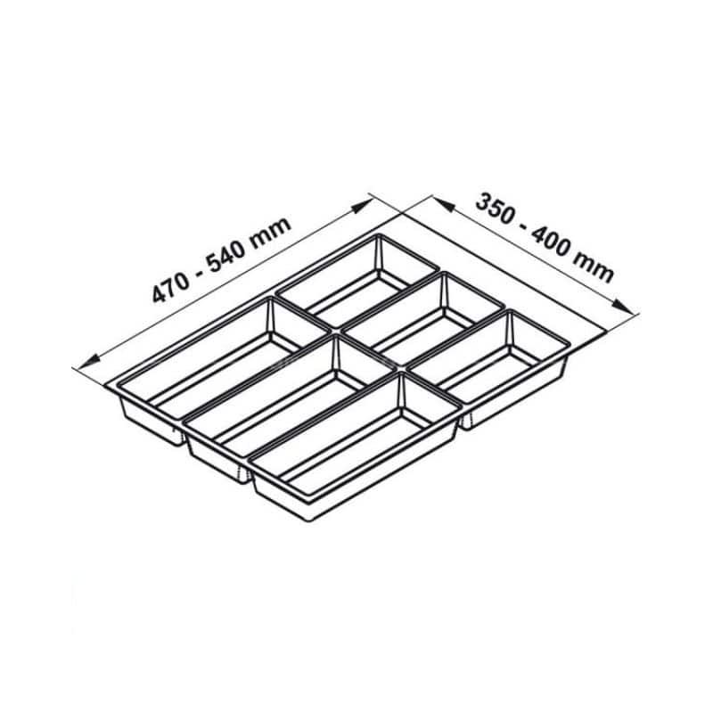 Kích thước khay chia đa năng đựng dao kéo thìa nĩa Hafele 556.52.243 Kích thước khay chia đa năng đựng dao kéo thìa nĩa Hafele 556.52.243