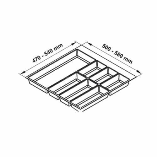 Kích thước khay chia đa năng đựng dao kéo thìa nĩa Hafele 556.52.246