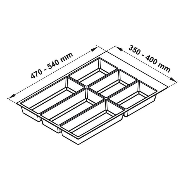 Kích thước khay chia đa năng đựng dao kéo thìa nĩa Hafele 556.52.743 Kích thước khay chia đa năng đựng dao kéo thìa nĩa Hafele 556.52.743