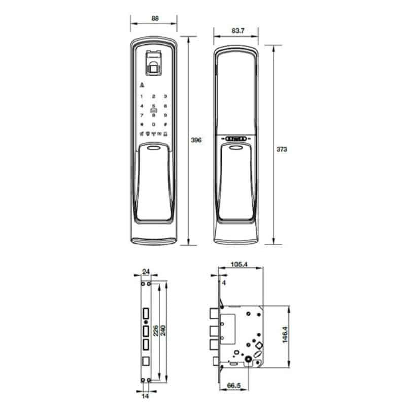 Kích thước Khóa cửa điện tử Hafele EL9500-TCS 912.05.353 Kích thước Khóa cửa điện tử Hafele EL9500-TCS 912.05.353