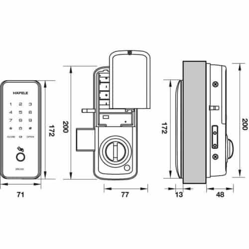 Khóa cửa điện tử Hafele ER5100 912.05.319 7 Kích thước Khóa cửa điện tử Hafele ER5100 912.05.319