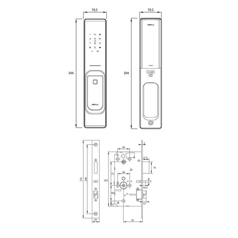 Kích thước Khóa cửa điện tử Hafele PP8100 912.05.695 Kích thước Khóa cửa điện tử Hafele PP8100 912.05.695