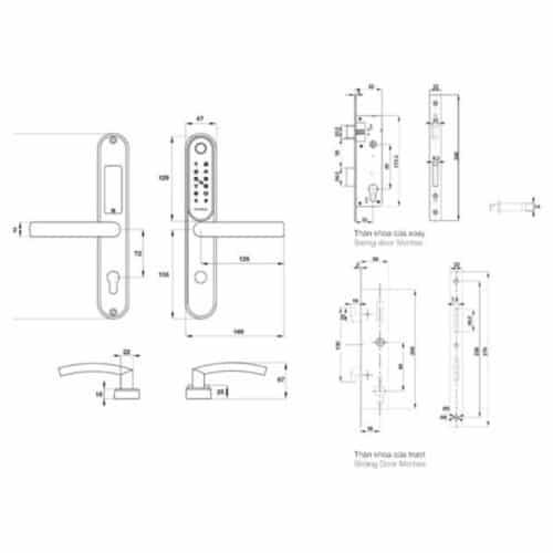 Khóa điện tử Hafele EL6500-TCS 912.20.122 5 Kích thước Khóa điện tử Hafele EL6500-TCS 912.20.122