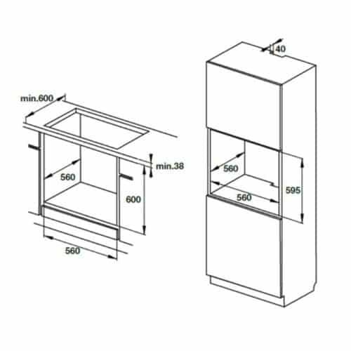 Lò nướng âm tủ Hafele HO-T60D 534.05.561 7 Kích thước lò nướng âm tủ Hafele HO-T60D 534.05.561