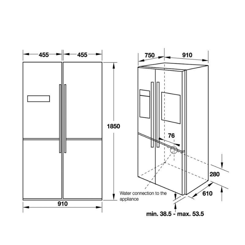 Kích thước tủ lạnh 4 cửa Hafele HF-SBSIB 539.16.230 Kích thước tủ lạnh 4 cửa Hafele HF-SBSIB 539.16.230