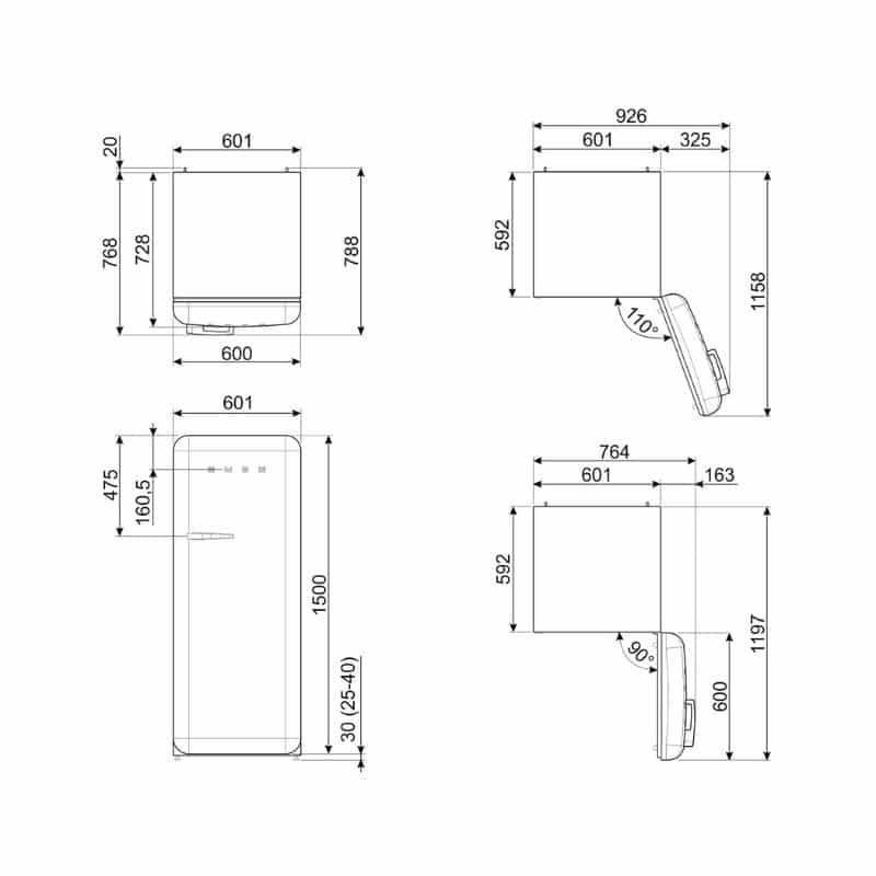 Kích thước Tủ lạnh Hafele Smeg FAB28RDIT5 535.14.537 Kích thước Tủ lạnh Hafele Smeg FAB28RDIT5 535.14.537