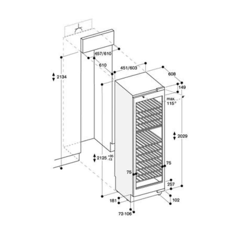 Kích thước tủ rượu Gaggenau 539.16.210 Kích thước tủ rượu Gaggenau 539.16.210