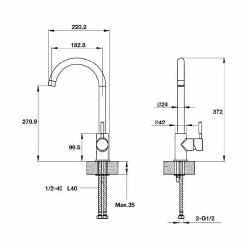 Vòi rửa bát Hafele màu xám HT19-GH1F270 570.51.590