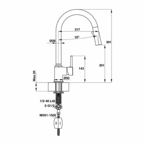 Vòi rửa bát inox Hafele HT19-CH1P201 570.50.280