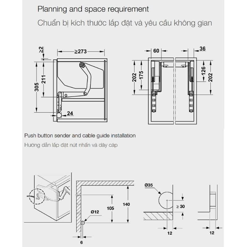 Lắp đặt bộ tay nâng FREE SWING E Hafele 372.29.714 trắng Lắp đặt bộ tay nâng FREE SWING E Hafele 372.29.714 trắng