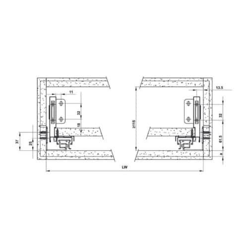 Lắp đặt ray hộp Hafele 552.55.306 Alto-S H80 mm màu xám đậm