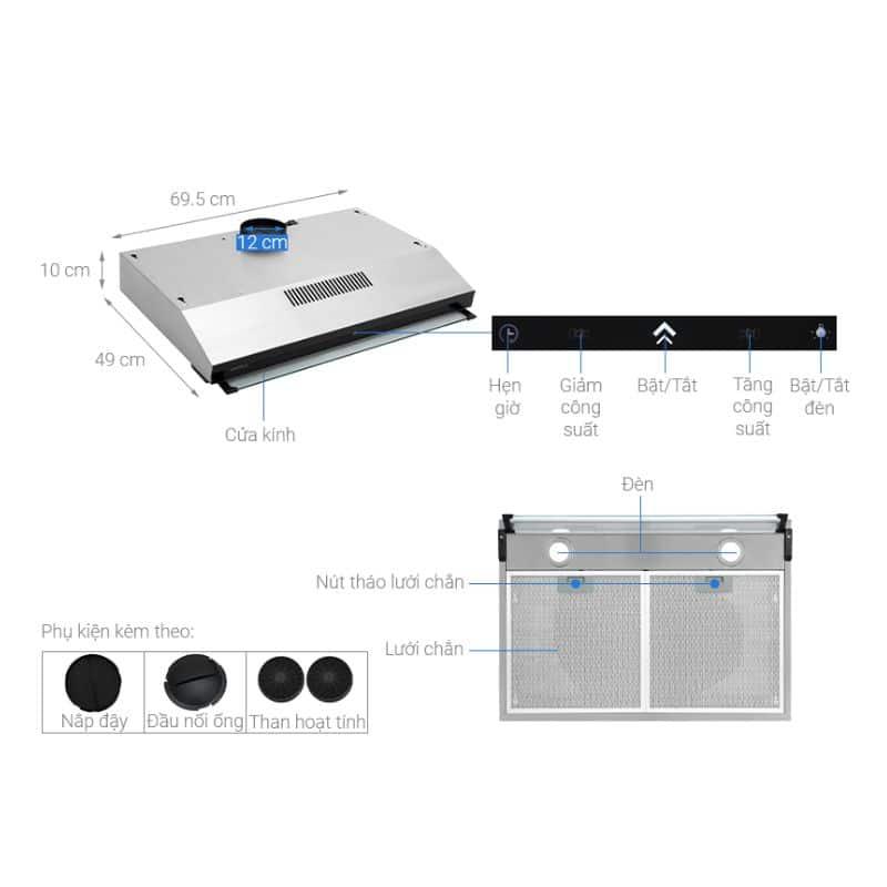Thông số Máy hút mùi âm tủ Hafele HC-BI70B 538.86.095 Thông số Máy hút mùi âm tủ Hafele HC-BI70B 538.86.095