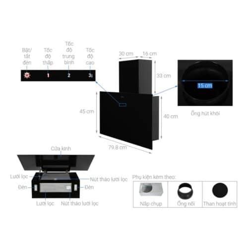 Máy hút mùi Hafele HH-WVG80E 533.86.018 gắn tường, nhập khẩu 12 Thông số Máy hút mùi gắn tường Hafele HH-WVG80E 533.86.018