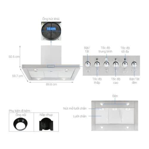 Máy hút mùi đảo 90cm Hafele Smeg KI90XE 536.84.628 10 Thông số Máy hút mùi đảo 90cm Hafele Smeg KI90XE 536.84.628