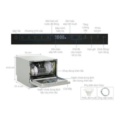 Thông số kỹ thuật của máy rửa bát để bàn Hafele HDW-T50B 539.20.600