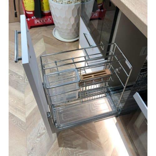 Ảnh thực tế bộ rổ dao thớt, chai lọ SONATA Cucina 549.20.213 mạ chrome