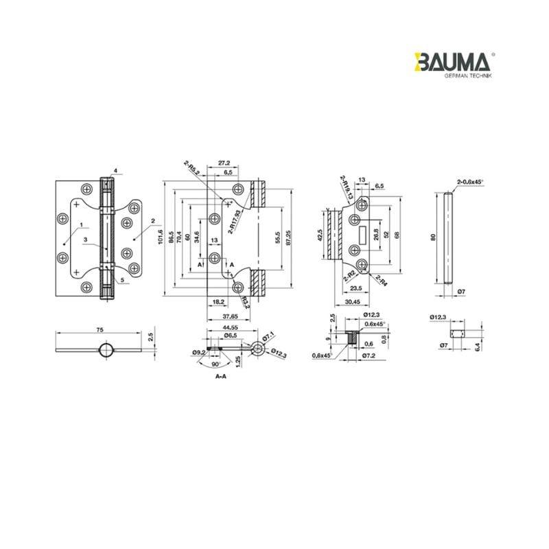 Thiết kế của Bản lề âm dương Bauma 926.20.355 Thiết kế của Bản lề âm dương Bauma 926.20.355