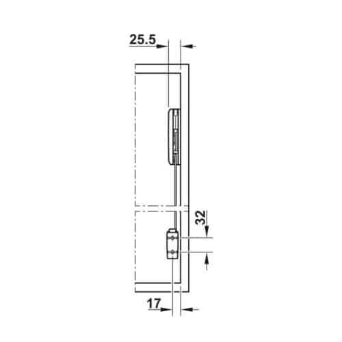 Kích thước bộ tay nâng FREE FOLD SHORT Hafele 493.05.897, trắng