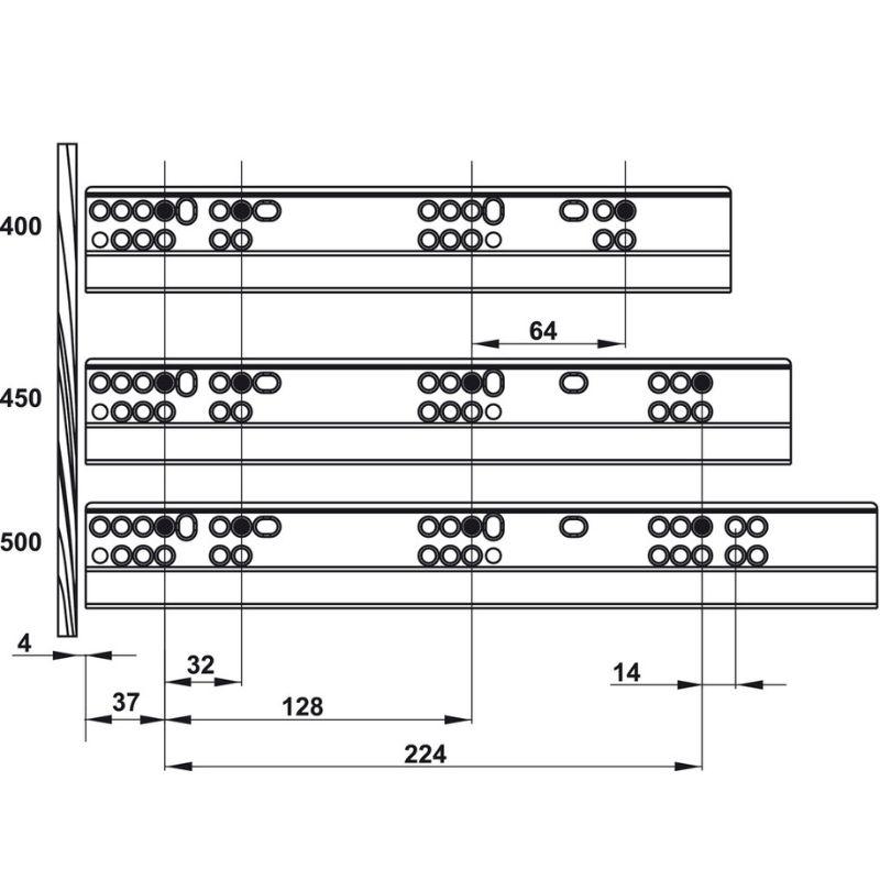 Kích thước ray hộp Hafele 552.49.335 Alto-S H120 mm màu xám đậm Kích thước ray hộp Hafele 552.49.335 Alto-S H120 mm màu xám đậm