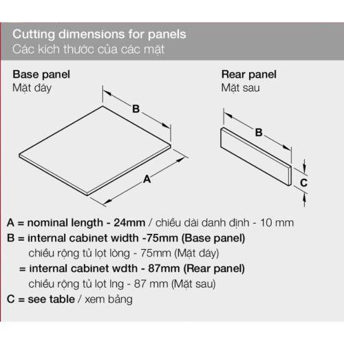 Kích thước ray hộp Hafele 552.75.701 Alto màu trắng, H84X300MM