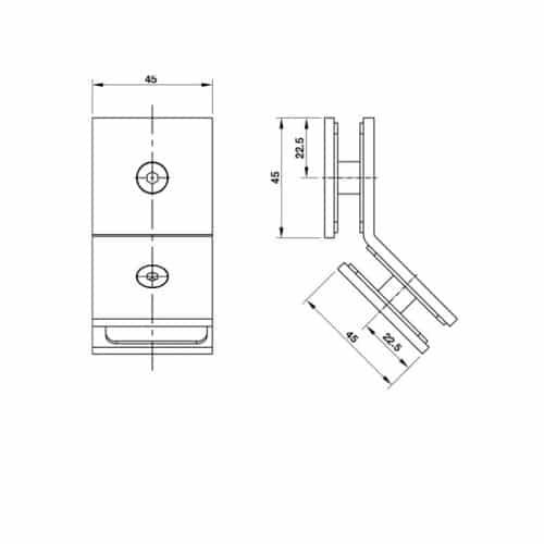 Kích thước kẹp kính 135 độ Bauma 981.77.959