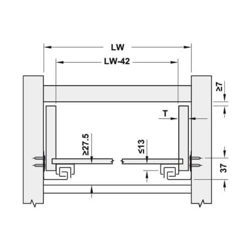 Ray âm nhấn mở EPC EVO mở toàn phần 350mm Hafele 433.32.172 5 Kích thước ray âm nhấn mở EPC EVO mở toàn phần 350mm Hafele 433.32.172