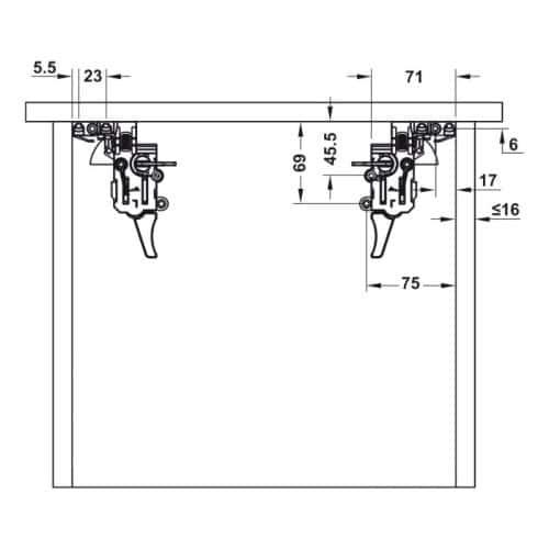Kích thước ray âm nhấn mở EPC EVO mở toàn phần 550mm Hafele 433.32.176