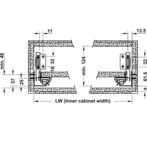 Ray hộp Alto-S chiều cao 80mm Hafele 552.35.365 3 Kích thước ray hộp Hafele 552.35.365