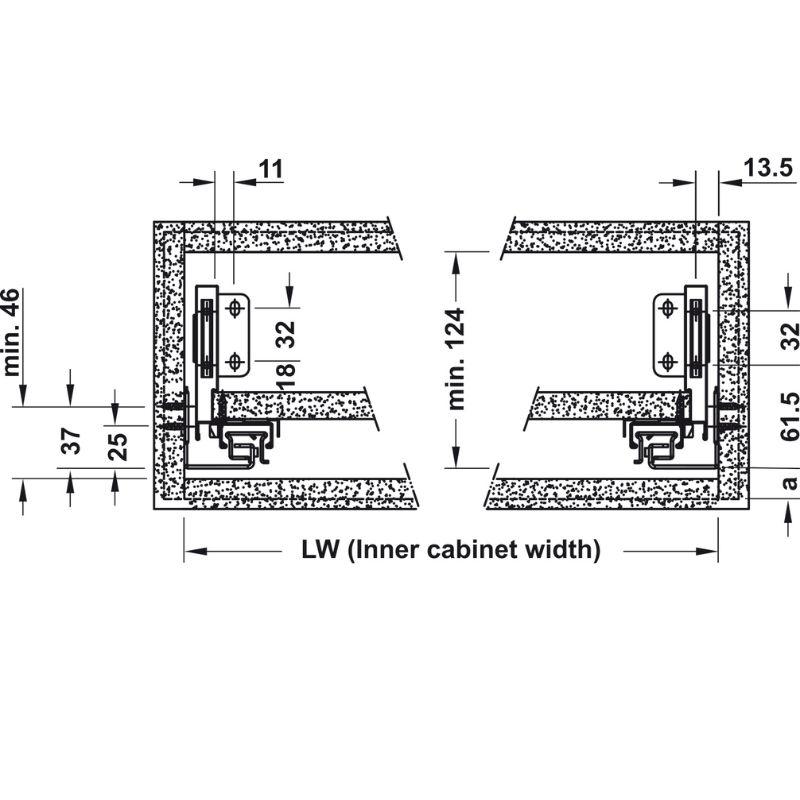 Kích thước ray hộp Hafele 552.35.365 Kích thước ray hộp Hafele 552.35.365