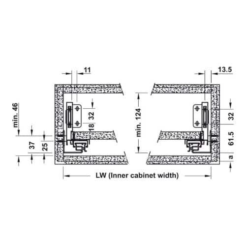 Ray hộp Inner Alto-S chiều cao 80mm Hafele 552.55.724 3 kich thuoc ray hop inner alto s chieu cao 80mm hafele 552 55 724
