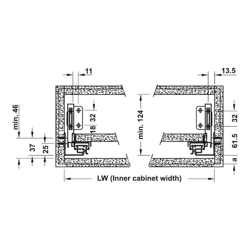 Kích thước ray hộp Inner Alto-S chiều cao 80mm Hafele 552.55.724 kich thuoc ray hop inner alto s chieu cao 80mm hafele 552 55 724