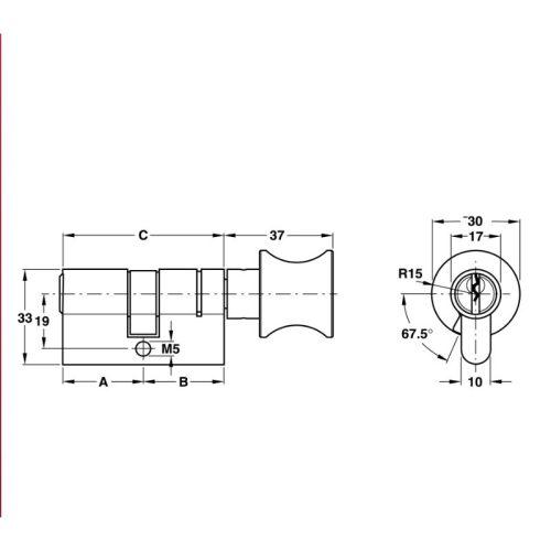 Kích thước ruột khóa 1 đầu chìa 1 đầu vặn Hafele 916.08.916, 101mm Đồng thau