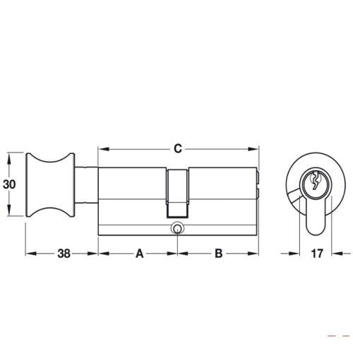 Ruột khóa 1 đầu chìa, 1 đầu vặn Hafele 916.96.311, 65mm Đồng thau 6 Kích thước ruột khóa 1 đầu chìa, 1 đầu vặn Hafele 916.96.311, 65mm Đồng thau
