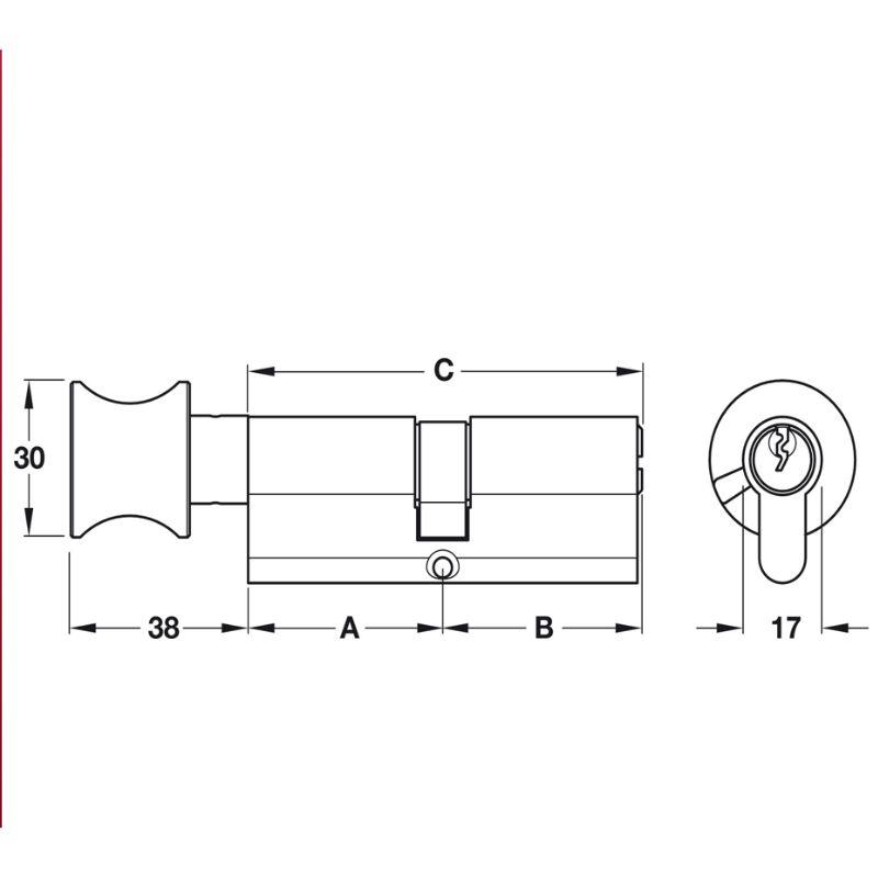 Kích thước ruột khóa 1 đầu chìa, 1 đầu vặn Hafele 916.96.317, 71mm Đồng thau Kích thước ruột khóa 1 đầu chìa, 1 đầu vặn Hafele 916.96.317, 71mm Đồng thau