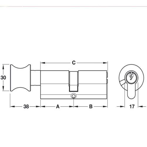 Kích thước ruột khóa 1 đầu chìa 1 đầu vặn Hafele 916.96.540, 80mm Đồng thau