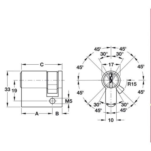 Ruột khóa 1 đầu Hafele 916.00.603, 45.5mm Đồng thau 4 Kích thước ruột khóa 1 đầu Hafele 916.00.603, 45.5mm Đồng thau