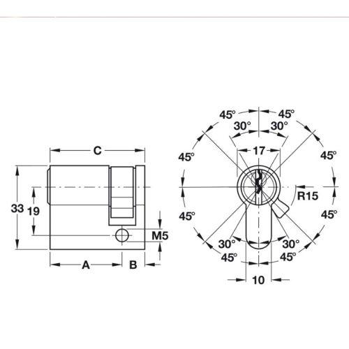 Ruột khóa 1 đầu Hafele 916.00.606, 70.5mm Đồng thau 3 Kích thước ruột khóa 1 đầu Hafele 916.00.606, 70.5mm Đồng thau