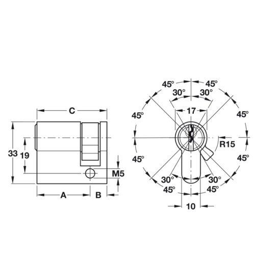 Ruột khóa 1 đầu Hafele 916.00.607, 75.5mm Đồng thau 3 Kích thước ruột khóa 1 đầu Hafele 916.00.607, 75.5mm Đồng thau