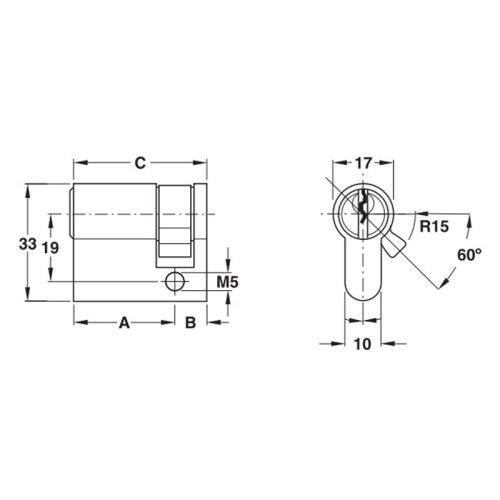 Kích thước ruột khóa 1 đầu Hafele 916.08.409, 50,5mm Đồng thau